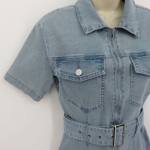 Missguided Women 4 Blue Jean Denim Stretch Zip Playsuit Romper One Piece NEW - Picture 3 of 11